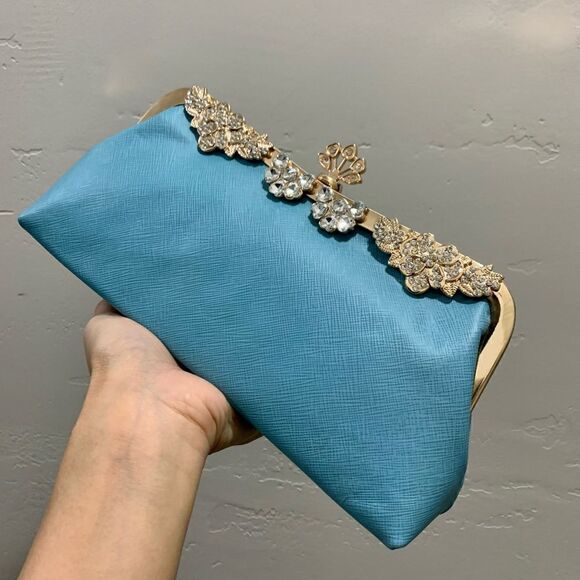 Handmade Genuine Leather Rhinestone Push lock Clutch/Evening bag - Picture 9 of 13
